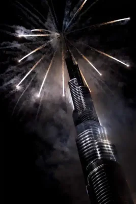 Burj Khalifa Dubai tower, UAE skyscraper fireworks