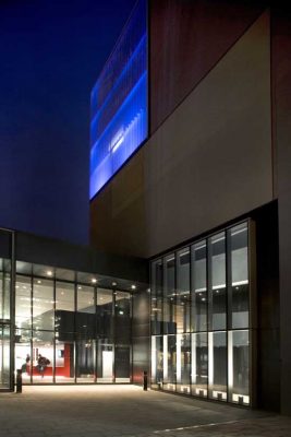 Belgrade Theatre Coventry building at night