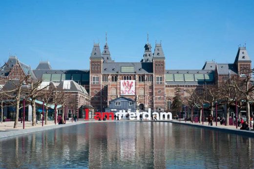 The Rijksmuseum Amsterdam building facade pool