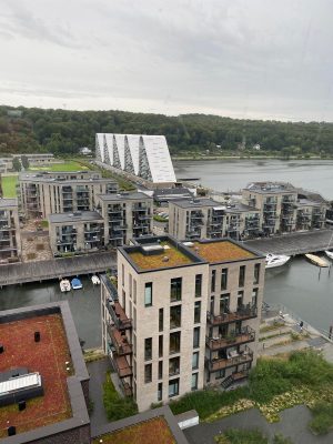 Wave building Vejle Harbour Denmark