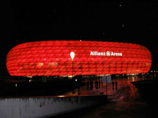 Allianz Arena lit in the colours of FC Bayern München