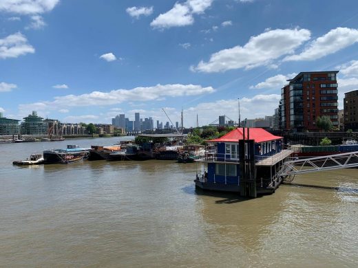 St Saviours Wharf Bermondsey London houseboats on River Thames