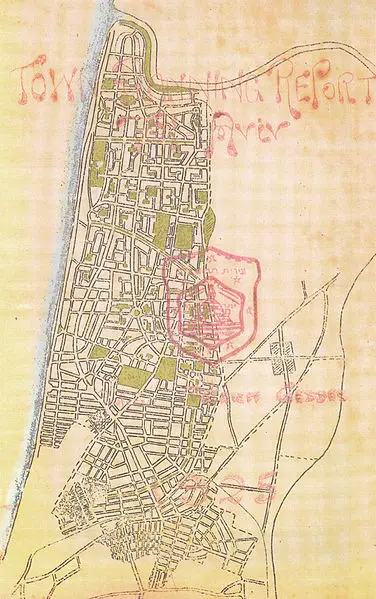 Courtesy of Wikipedia this is Patrick Geddes' original design for Tel Aviv 1925 - Urban Planning