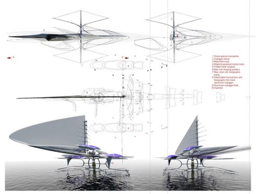 Fresnel Hydrofoil Trimaran Sailboat