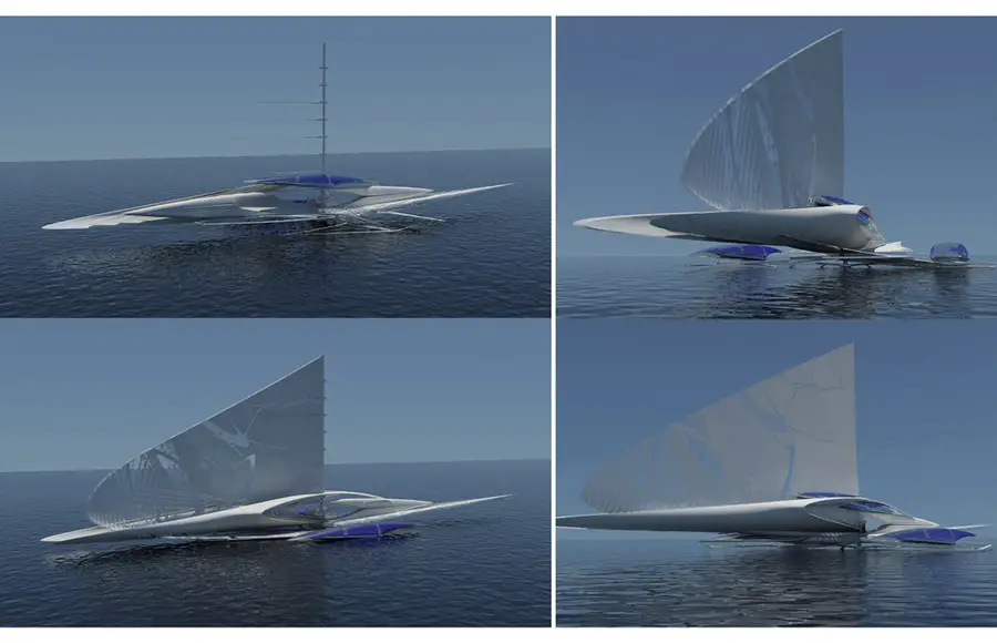 Fresnel Hydrofoil Trimaran Sailboat E Architect