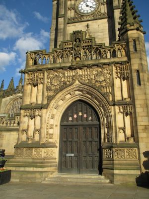 Entance to Manchester Cathedral, England design by Feilden Clegg Bradley Studios