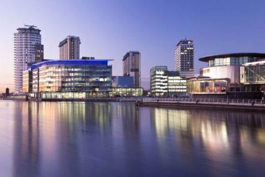 MediaCityUK Expansion at Salford Quays waterside view