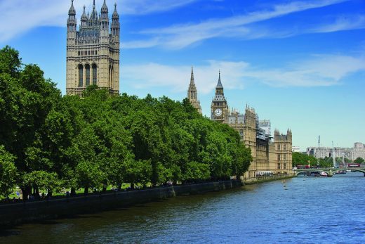 Victoria Tower Gardens and Parliament from the Thames