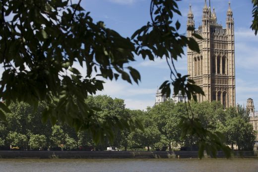 Victoria Tower Gardens and Parliament from the south bank of the Thames