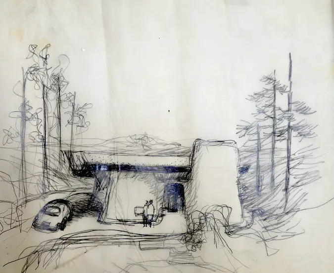 Frank Gehry’s Greber Studio Sketch 1967, Beverly Glen, California