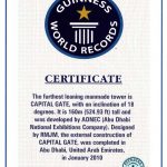 Guinness World Record certificate for Capital Gate Abu Dhabi