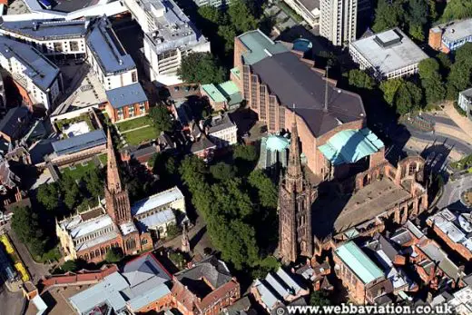 Coventry Cathedral building aerial photo