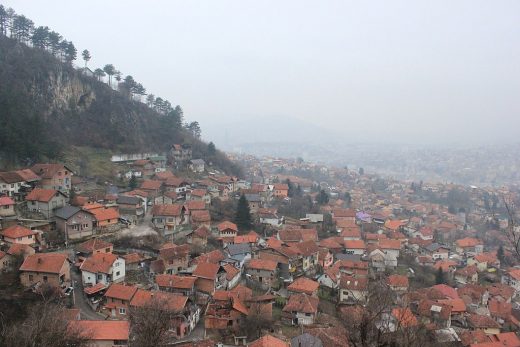 View over Sarajevo from Boguševac neighbourhood - city location for Archipelagos design