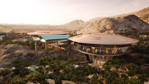 Oman Botanic Garden Visitor's Centre pavilions and cable car structure