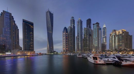 Cayan Tower Twisting Dubai Marina skyscraper building