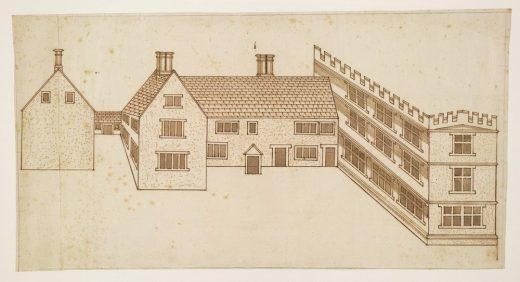 John Smythson, Design for a house with a castellated wing_ perspective view