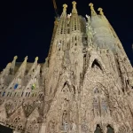 Sagrada Familia Barcelona building by Antoni Gaudi architect at night