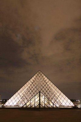 Louvre Pyramid Paris building at night