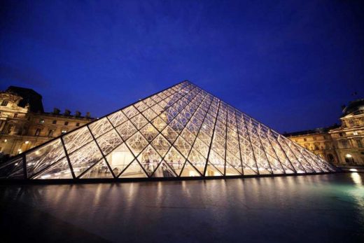 Louvre Pyramid Paris building by evening
