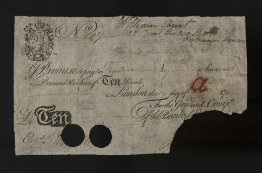 Banknote, 1762 First issue of £10 notes in 1759