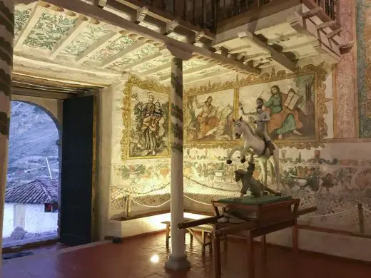  Interior view of the wall paintings and statue of Saint Santiago, patron saint of the church of Kuñotambo - Conservation of Earthen Architecture