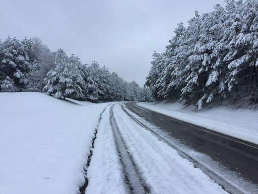 Snowy road in Cherokee County, Georgia, USA