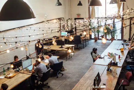 coworking space layout office interior USA - Wework helped popularize coworking