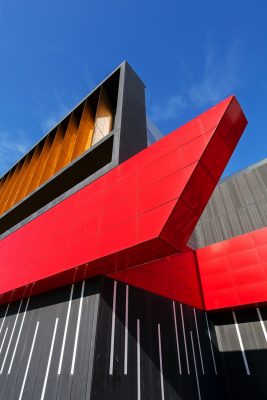 Aluminum facade building construction red metal