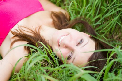 girl lawn grass garden smile