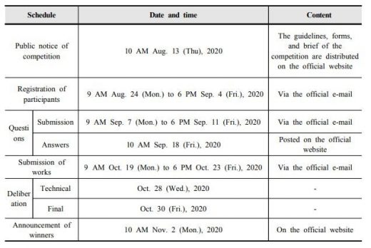 2020 Bcome International Ideas Competition Building schedule