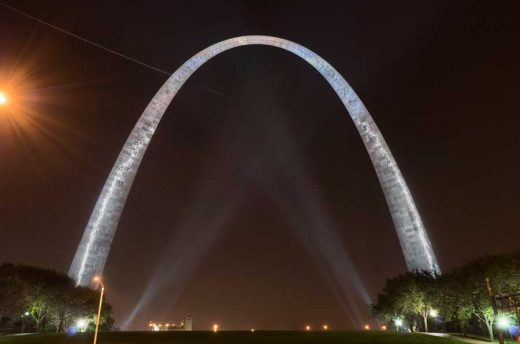 St. Louis arch at night with spotlights