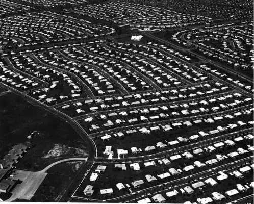 Aerial view of Levittown, Pennsylvania suburban housing USA - Architecture under the Biden Presidency