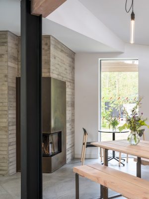 Moxon Architects office wood burner fire