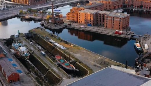 Liverpool docks aerial view buildings