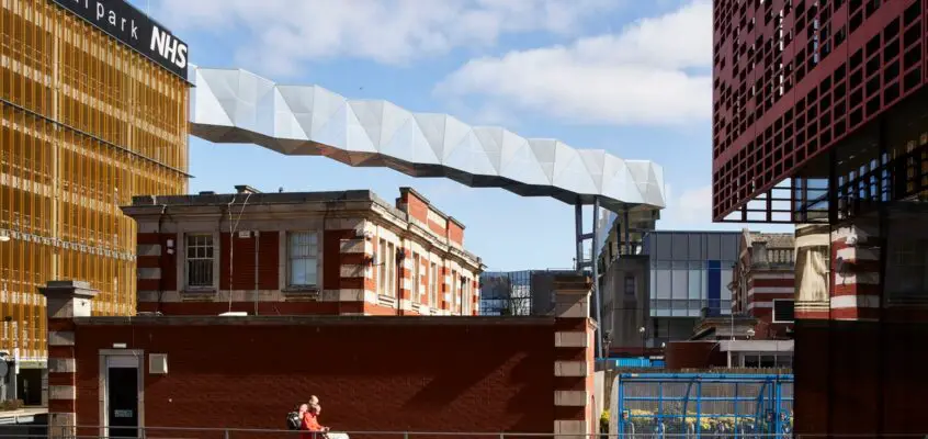 Manchester hospital corridor in sky bridge