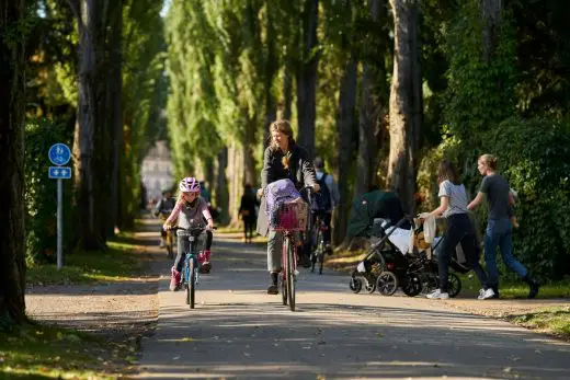 City life Copenhagen commuters woman child