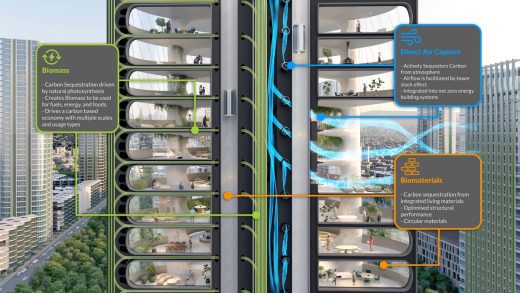 Urban Sequoia building design for absorbing carbon