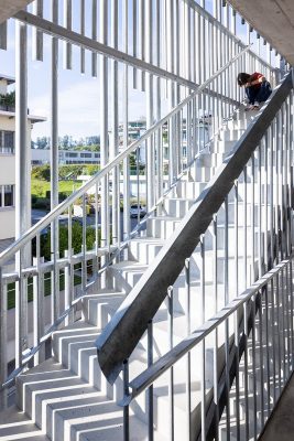 Mixed-use Wood Hybrid Building on Lake Lucerne stairs