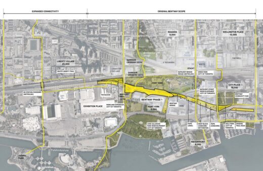 Map of westward expansion of Bentway Toronto