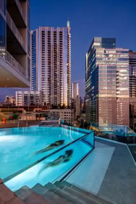 The Independent Austin tower pool night time