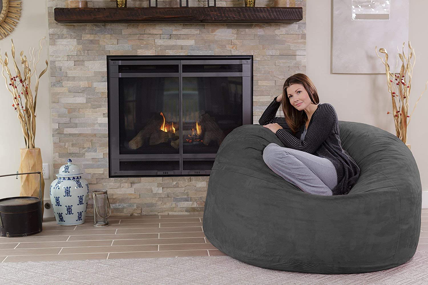 Bonkers PU Leather Chill Bean Bag with Beans Filling Black 90 x 177 x 30 cm 1-Piece 