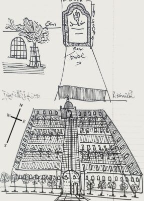 Zarzis building in Tunisia sketch drawing