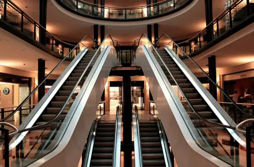 shopping centre architecture design interior escalators
