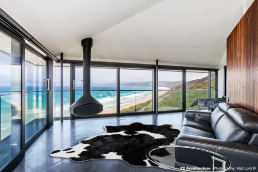 Pole House on Great Ocean Road interior cow hide rug