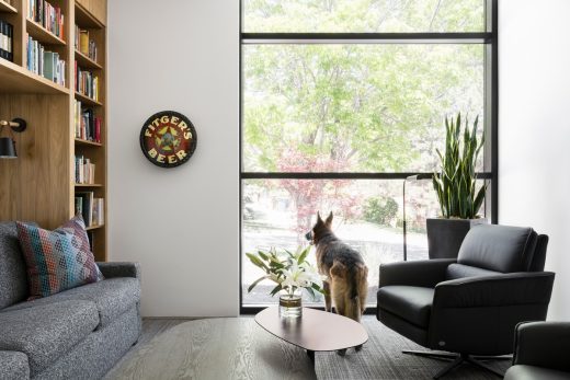 Modern Utah house interior with dog