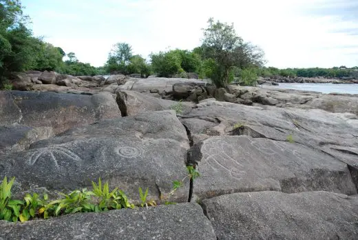 Ancient writing on stones at the Iauaretê waterfall