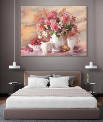 Modern paintings on canvas Picture with painted flowers in the interior of the bedroom. Art s29240