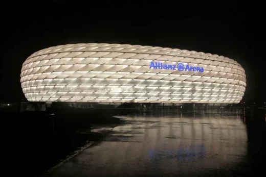 Allianz Arena Bayern Munich football stadium white lighting