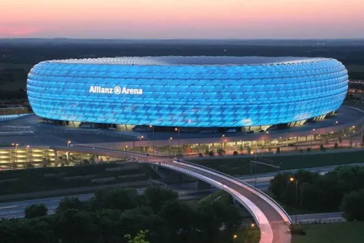 Allianz Arena Bayern Munich football stadium blue lighting