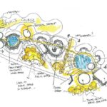Concept sketch depicting desert pavilions by Paolo Testolini
